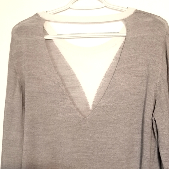 New Gray Merino Wool Low Back Sweater Large